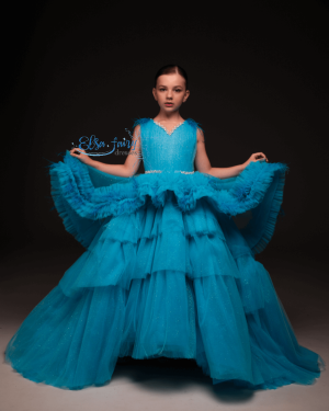 Exclusive special occasion dress pageant evening gown with feathers and puffy skirt & prom ball gown