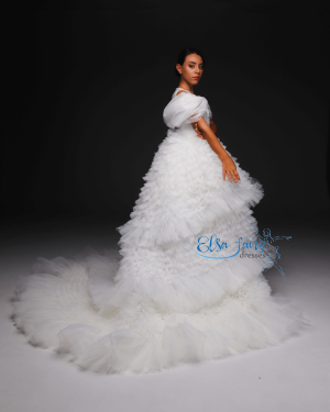 Exclusive special occasion evening gown with detachable train